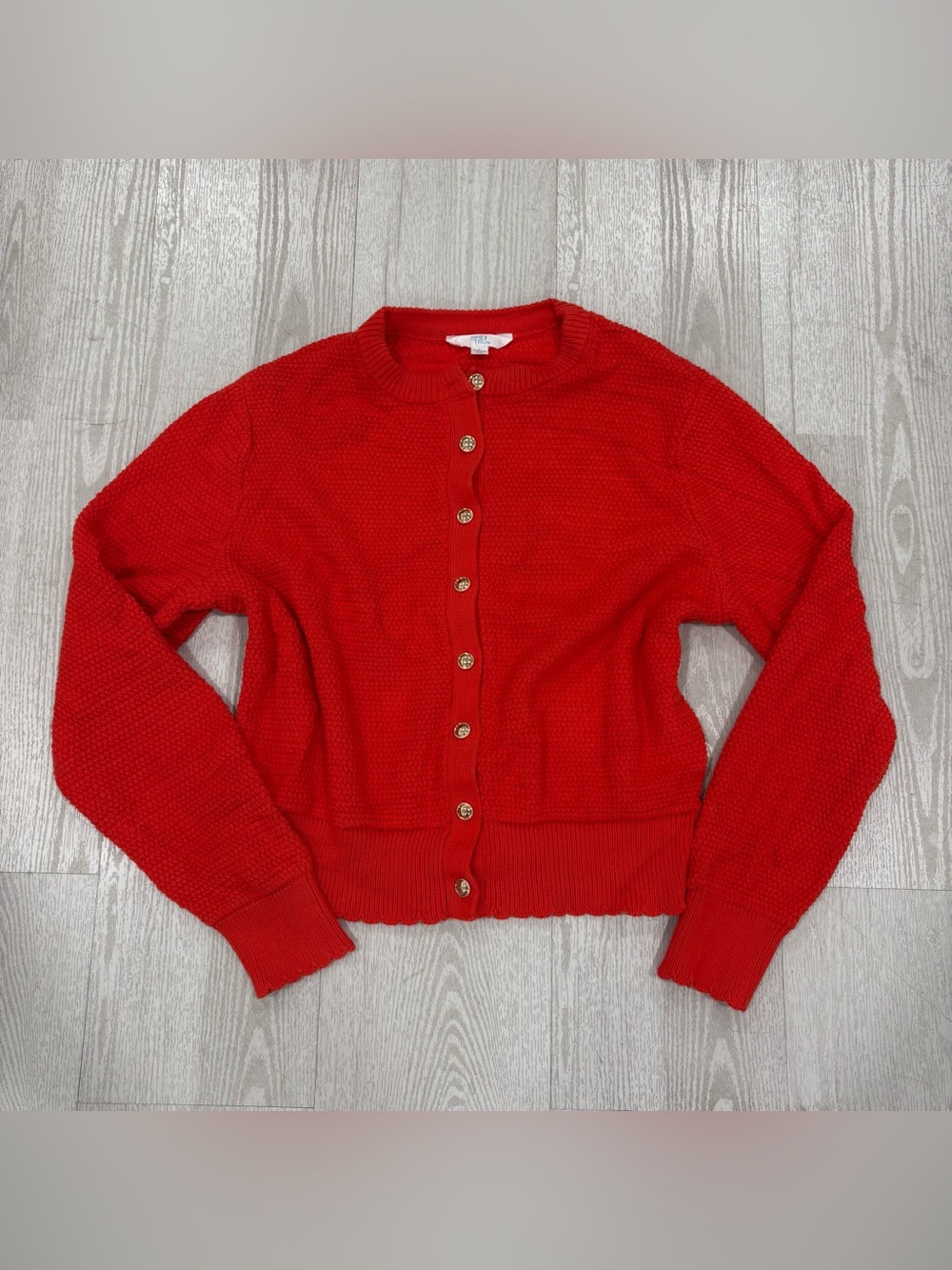 Time and Tru Red Textured Button-Up Sweater Cardigan